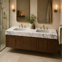 Meuble de salle de bain mural moderne Milas Lilac Marble avec double vasque et égouttoir pour usage hôtelier