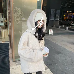 Nanchang Auyan Vintage Lambs Wool Hoodieผู้หญิงฤดูหนาวPlush Furry Hoodie