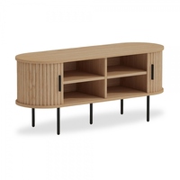 Meuble de Rangement Salon Meuble TV Grain de Bois MDF Table d'Appoint Ronde Pieds Métalliques