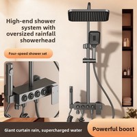 Ensemble de douche domestique Piano Key avec pistolet pressurisé puissant, pommeau de douche gris, robinets thermostatiques et plusieurs modes de pulvérisation pour salle de bain