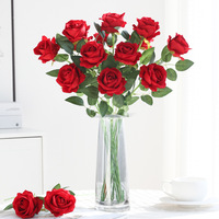 Rose en velours hautement réaliste, fleur artificielle douce faite à la main pour la décoration de mariage, cadeau de la Saint-Valentin, fleur artificielle