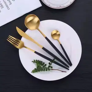 OEM luxury stainless steel portuguese gold cutlery set fork spoons knife cutlery sets luxury high quality stainless steel