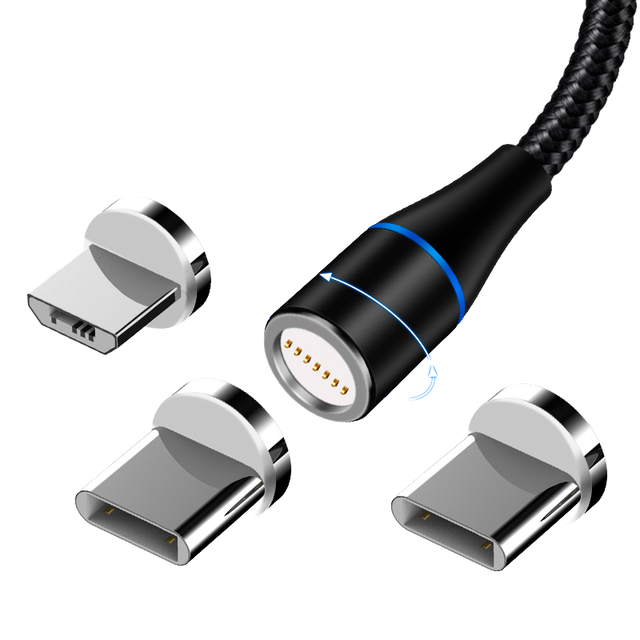 3 in 1 2M Braided 3A Magnetic Charging Cable for Android & IOS Micro USB & Type C with LED Light Fast Charging Function