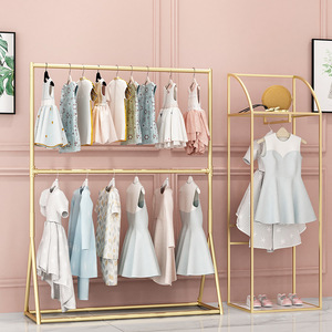Expositor de <span class=keywords><strong>Ropa</strong></span> de Dos Niveles de Acero Inoxidable Estilo Art Deco, Fácil de Montar, para Tiendas Infantiles - Product Image 3