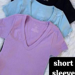 Débardeur en maille côtelée extensible pour femme, sans couture, streetwear, manches courtes, col en V, décontracté - Product Image 5