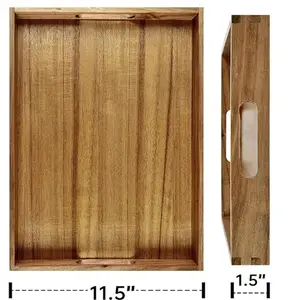 Paletes de madeira personalizadas por atacado com alças (conjunto de 2 peças) bandeja decorativa de bambu para servir paletes de café da manhã duráveis