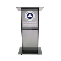 Pupitre d'église en acrylique gris fumée translucide personnalisé sur mesure avec étagère de rangement Lucite Floor Standing Speech Podium Stand