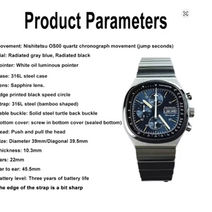 Hruodland 2025 New F022 Retro Quartz <b>Chronograph</b> Men Watches Sapphire Glass Blue Black Stainless Steel Fashion Dress Wristwatch - Product Image 2