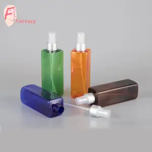 Fantezi plastik kozmetik plastik sprey şişesi yeşil turuncu amber mavi pahalı 8.33oz kare parfüm şişesi gümüş sprey