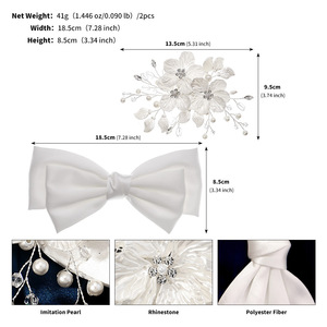 Pince à <span class=keywords><strong>cheveux</strong></span> classique 3-en-1 détachable avec nœud en satin, fleur, perle et cristal pour <span class=keywords><strong>mariée</strong></span>, femme, mariage, bal de promo, fête prénuptiale, accessoires capillaires - Product Image 6