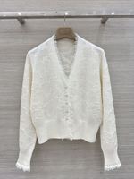 Cardigan en tricot vintage de haute qualité pour femme, à manches longues et col en V, brodé, style préparatoire, pour le printemps et l'automne