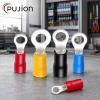 PUJION RV5.5-6 100개/봉투 절연 링 구리 케이블 러그 터미널 주석 도금 PVC 전선 터미널