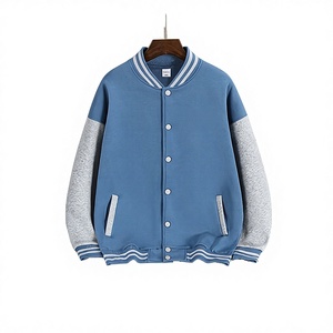 Chaqueta Varsity de Primavera para Hombre, Diseño con Parches, Teñido Liso, Revestida, Resistente al Viento, Transpirable, 100% Algodón, Casual, Venta al Por Mayor - Product Image 2