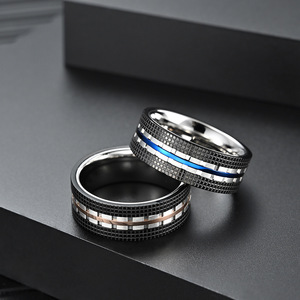 Anillo de Acero Inoxidable Yunse RI-041, Estilo Punk Geométrico, Dos Tonos, Oro Rosa y Azul, para Hombre, Joyería Moderna al por Mayor, Personalizable - Product Image 6