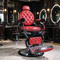Ensemble de fauteuil de barbier et de fauteuil de lavage vintage rouge capitonné, fauteuil de barbier de luxe inclinable hydraulique avec bol en céramique noir pour lavage de cheveux