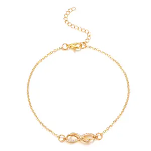 Joyería chapada en oro de diseñador, accesorios de moda al por mayor, pulseras infinitas de diamantes de imitación de cobre minimalistas de moda 2024 para mujer