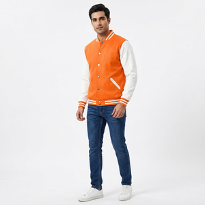 FINER THREADS <b>Mens</b> Orange <b>White</b> Varsity <b>Jacket</b> Baseball Style Coat Contrast Sleeves Warm Comfortable Casual Outerwear Breathable - Product Image 1