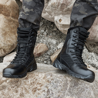 Bottes en cuir pour hommes, noires, mi-mollet, design tactique, double semelle, légères