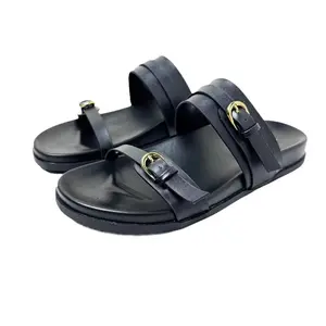 H158-744 2024 New Arrive Summer Flat Slippers Ladies Fashion Black Brown Flat Flops Women Slide Slippers