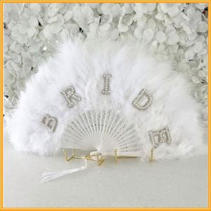 Abanicos Decorativos para Bodas con Diseño de Plumas Blancas para Novia - Product Image 3