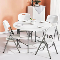 Table Ronde Pliante d'Extérieur Blanche en Plastique, 120 cm (4 pieds), pour Banquets, Mariages, Dîners, Jardin et Événements