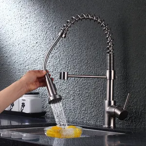 Kitchen Faucet Mixer Luxury Modern Lead-Free Brass Pull Out Spring Kitchen Faucet Touch Water Mixer Tap Pull Down Sprayer Kitchen Sink Faucet