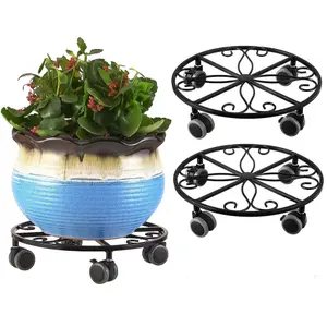 Iron Flower Stand Heavy Duty Casters Metal Stand Accessory Tray Rolling Plant Stand Metal Plant Roller Flower Pot