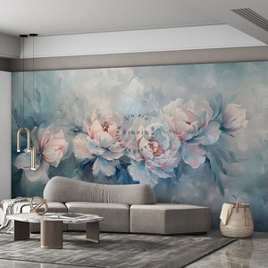 Carta da parati adesiva 3d <span class=keywords><strong>sfondo</strong></span> blu rosa dell'acquerello della peonia - Product Image 5