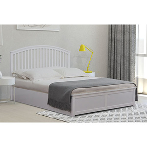 Lit queen simple au design moderne avec tête de lit incurvée en bois de pin peint aux UV ottoman de rangement panneau solide et double tissu Harrogate - Product Image 5