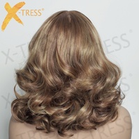 Perruque Frontale HD X-Tress 13*6 Sans Colle, Courte Bob Synthétique Blond Miel Avec Mèches Brunes, Pour Femmes Noires, Vente en Gros