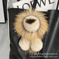 Peluche Lion Mignon en Vraie Fourrure de Raton Laveur et Lapin Rex, Jouet en Peluche, Ornement à Suspendre au Sac pour Bébé, Style Haut de Gamme Fait Main, 31-50cm, Tendance