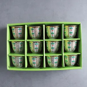 12 adet arapça kahve fincan seti arapça çay bardağı hediye kutusu ile arapça seramik kahve Cawa fincan