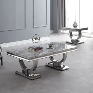 Tinh Tế Trắng Marble Top Thép Không Gỉ Bàn Cà Phê Bàn Trà