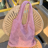 Bolso tote de hombro único de poliéster tejido de malla hueca para mujer, estilo playero, para todas las estaciones, nueva llegada