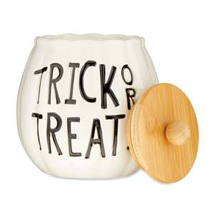 Halloween trắng gốm lừa hoặc xử lý trang trí Canister bí ngô nến Jar với nắp tre - Product Image 2
