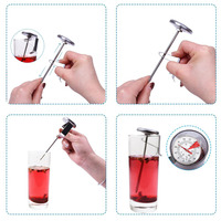 Thermomètre à lait en acier inoxydable argenté, sonde de 12 cm, cadran de 4 cm, plage de 0 à 100 °C, pour café, latte art, cappuccino