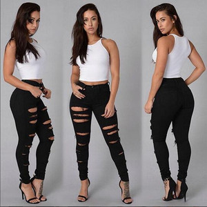 Basic Pants <strong>Women</strong> Ripped High <strong>Waist</strong> Skinny <strong>Jeans</strong> Slim Fit <strong>Elastic</strong> Ladies <strong>Jeans</strong> for Woman - Product Image 2