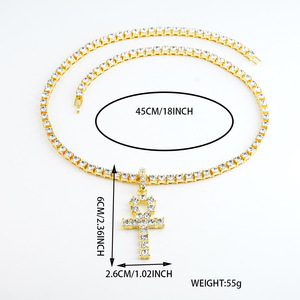 Style Full <b>Cross</b> Pendant Single Row Tennis <b>Chain</b> Personalized Light Luxury Cuban <b>Chain</b> Necklace - Product Image 2