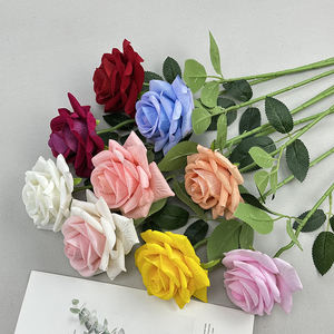 Rose artificielle à grande courbe, à une seule branche, en flocage, pour décoration intérieure, vente en gros - Product Image 1