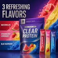 Private Label Clear Whey Protein Isolate Poeder Variatiepakket 18 Enkelvoudige Porties Watermeloen Aardbei Limonade Blauwe Framboos