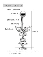 Anneau de nombril double papillon en acier inoxydable 14G avec titane et zircon cubique, bijou de piercing pour nombril