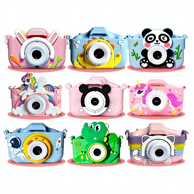 Childrens Portable Mini Camera with Dual HD Lenses Takes Photos & Records Video CCD Sensor 2.0IPS Screen TF Memory Card