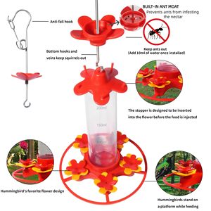 Comedero para Colibríes de 200 ml, Diseño de Flor Colgante con Foso para Hormigas, Fácil de Limpiar, para Aves Silvestres de Jardín - Product Image 2
