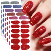 Autocollants de vernis à ongles en gel semi-durci UV auto-adhésifs, imperméables, non toxiques, 16 bandes, motif Nébuleuse Violette, style French Autumn Art