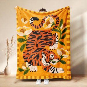 Manta de Franela con Estampado de Tigre y Flores, Manta para Siesta, Cálida, Súper Suave para Dormitorio o Sala de Estar, Diseño Personalizado - Product Image 4