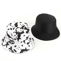 Topi Nelayan Motif Sapi Panda Laris Manis untuk Unisex, Topi Bucket Dua Sisi Model Flat Top untuk Dewasa, Pelindung Matahari untuk Aktivitas Luar Ruangan