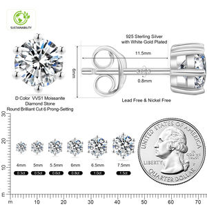 Envío Gratis, Pendientes de Diamantes de Laboratorio con Certificado GRA, Moissanita de 0.5ct, 1ct, 2ct, 3ct, Chapados en Oro de 14K, Plata S925, Regalos para Hombres y Mujeres - Product Image 2