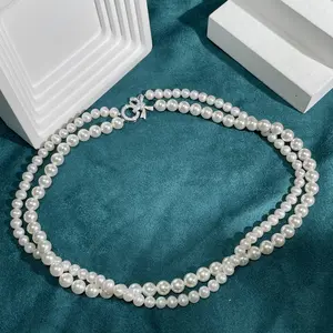 G750 oro giallo massiccio 14K gioielli da sposa 6mm collana di perle d'acqua dolce 5A per le donne girocollo di perle bianche per regalo