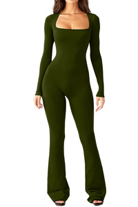 IStapromo Gifts Women's Square Neck Long Sleeve Wide Leg One Piece Active Wear Fitness <b>Workout</b> Gym Sports Yoga Flared <b>Jumpsuit</b> - Product Image 5