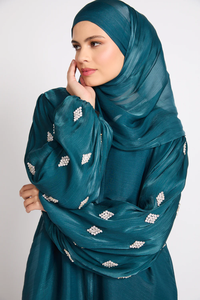 Abaya musulmana de lujo con mangas de cristal bordadas a medida, cuello redondo, para mujer, pashmina abaya dubai, al por mayor. - Product Image 3